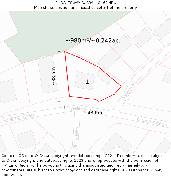 1, DALESWAY, WIRRAL, CH60 4RU: Plot and title map