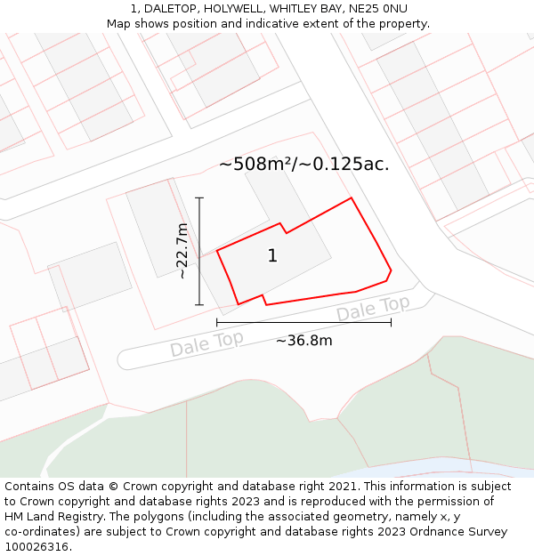 1, DALETOP, HOLYWELL, WHITLEY BAY, NE25 0NU: Plot and title map