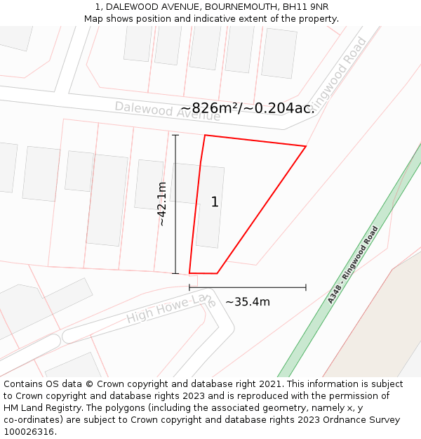 1, DALEWOOD AVENUE, BOURNEMOUTH, BH11 9NR: Plot and title map