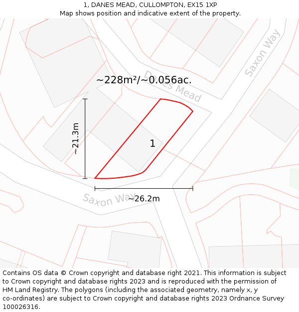 1, DANES MEAD, CULLOMPTON, EX15 1XP: Plot and title map