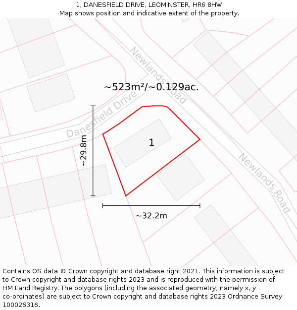 1, DANESFIELD DRIVE, LEOMINSTER, HR6 8HW: Plot and title map