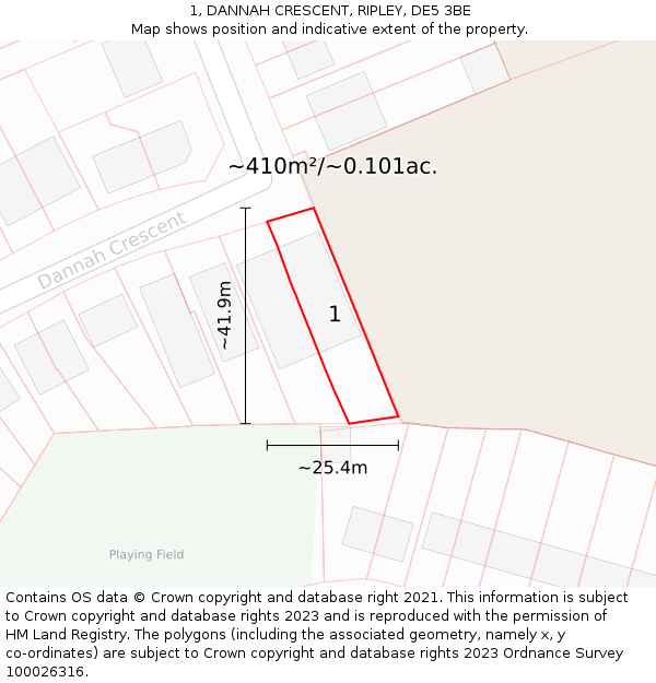 1, DANNAH CRESCENT, RIPLEY, DE5 3BE: Plot and title map