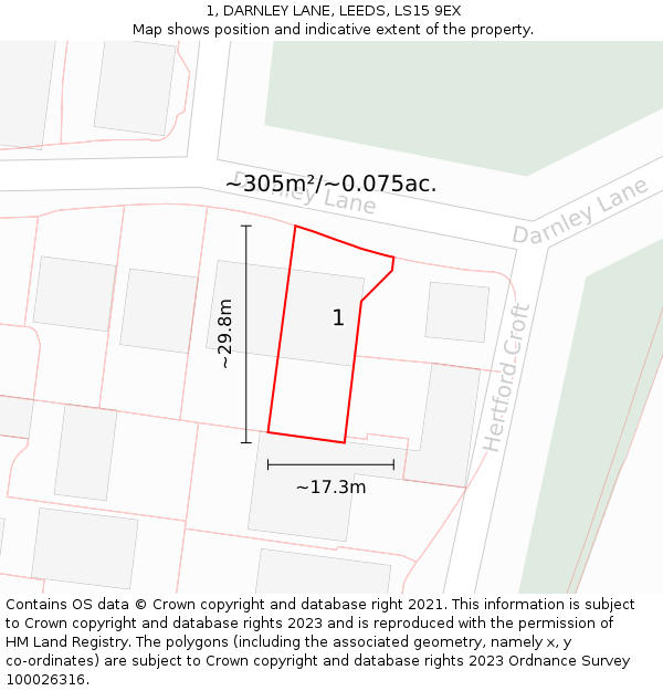 1, DARNLEY LANE, LEEDS, LS15 9EX: Plot and title map