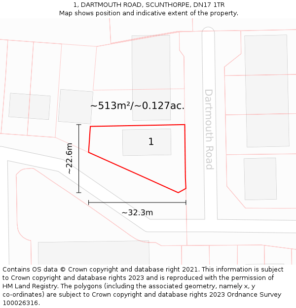 1, DARTMOUTH ROAD, SCUNTHORPE, DN17 1TR: Plot and title map