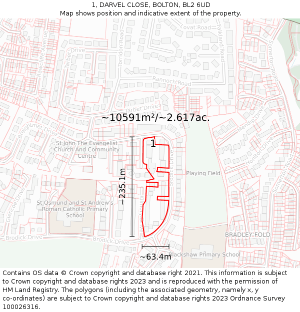 1, DARVEL CLOSE, BOLTON, BL2 6UD: Plot and title map