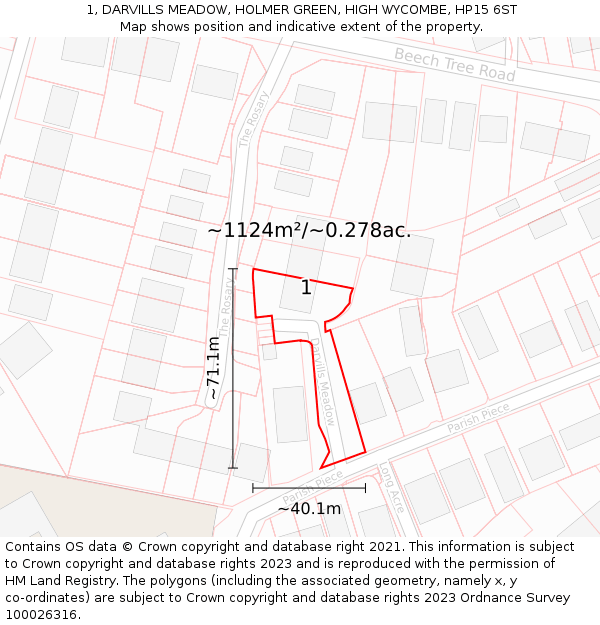 1, DARVILLS MEADOW, HOLMER GREEN, HIGH WYCOMBE, HP15 6ST: Plot and title map