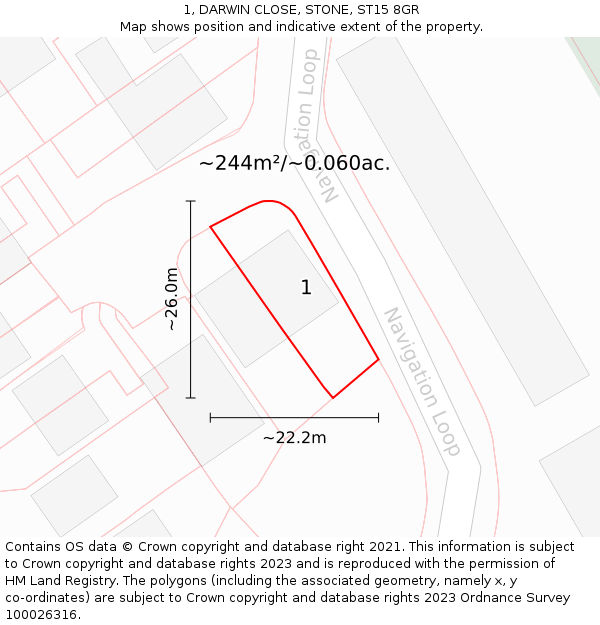 1, DARWIN CLOSE, STONE, ST15 8GR: Plot and title map