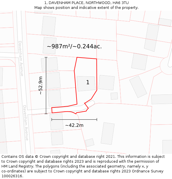 1, DAVENHAM PLACE, NORTHWOOD, HA6 3TU: Plot and title map