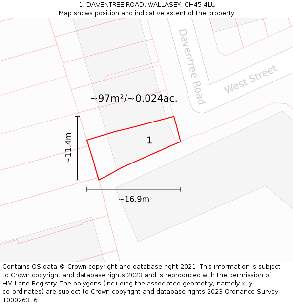 1, DAVENTREE ROAD, WALLASEY, CH45 4LU: Plot and title map