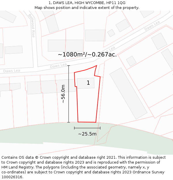 1, DAWS LEA, HIGH WYCOMBE, HP11 1QG: Plot and title map