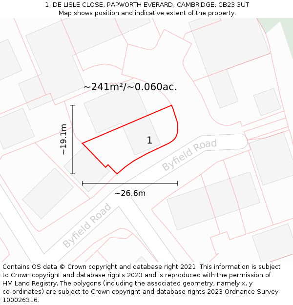 1, DE LISLE CLOSE, PAPWORTH EVERARD, CAMBRIDGE, CB23 3UT: Plot and title map