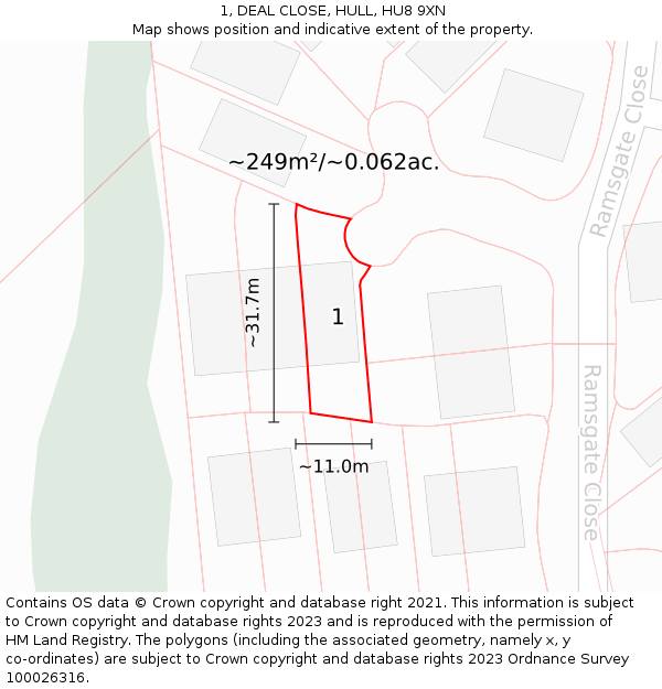 1, DEAL CLOSE, HULL, HU8 9XN: Plot and title map