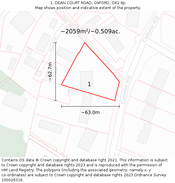 1, DEAN COURT ROAD, OXFORD, OX2 9JL: Plot and title map