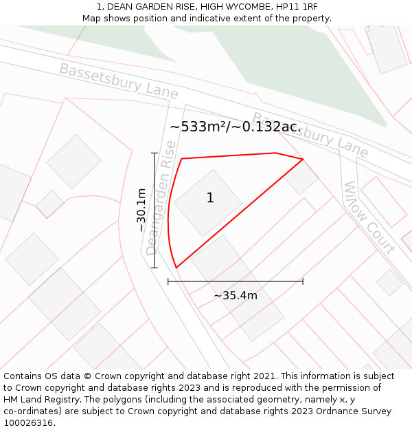 1, DEAN GARDEN RISE, HIGH WYCOMBE, HP11 1RF: Plot and title map