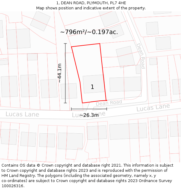 1, DEAN ROAD, PLYMOUTH, PL7 4HE: Plot and title map