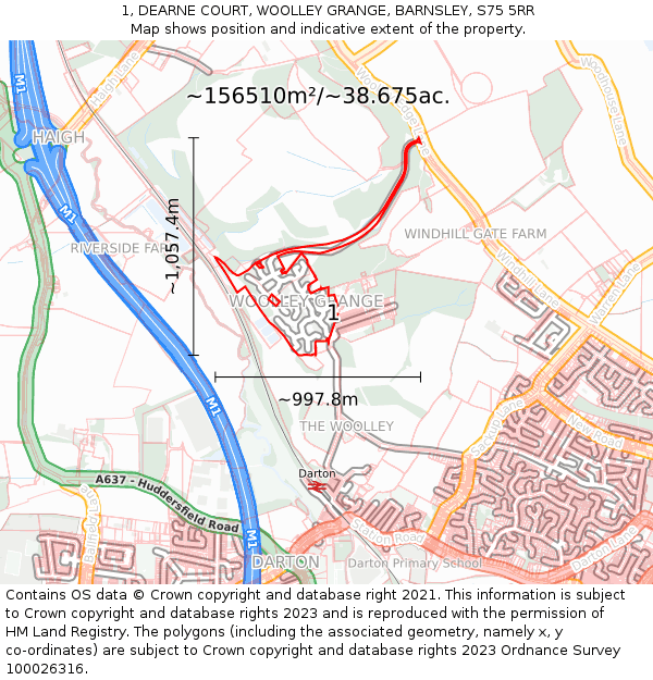 1, DEARNE COURT, WOOLLEY GRANGE, BARNSLEY, S75 5RR: Plot and title map