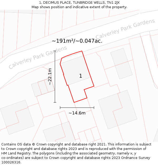 1, DECIMUS PLACE, TUNBRIDGE WELLS, TN1 2JX: Plot and title map