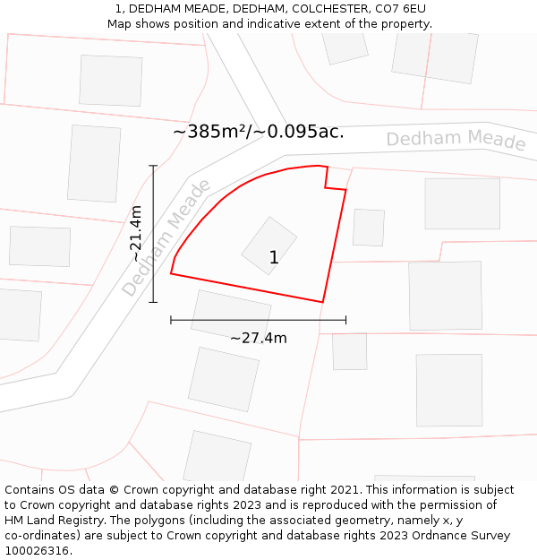 1, DEDHAM MEADE, DEDHAM, COLCHESTER, CO7 6EU: Plot and title map