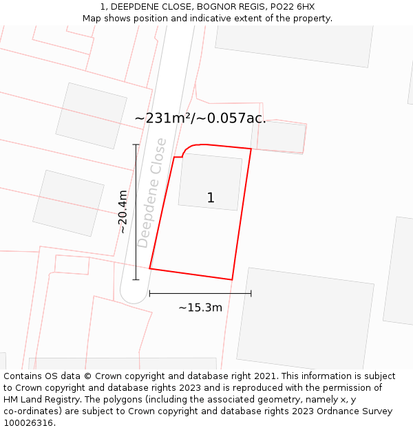 1, DEEPDENE CLOSE, BOGNOR REGIS, PO22 6HX: Plot and title map