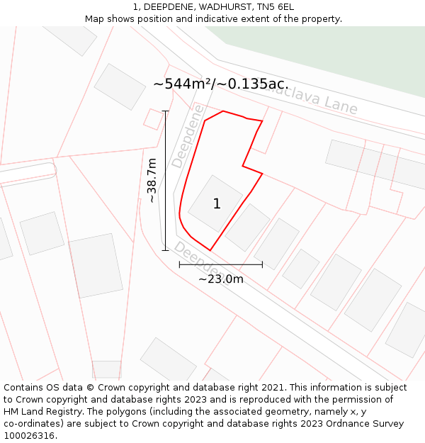 1, DEEPDENE, WADHURST, TN5 6EL: Plot and title map