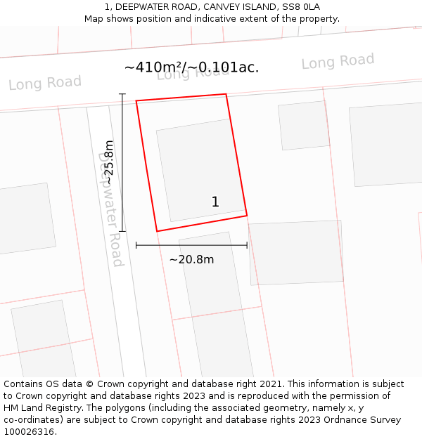 1, DEEPWATER ROAD, CANVEY ISLAND, SS8 0LA: Plot and title map