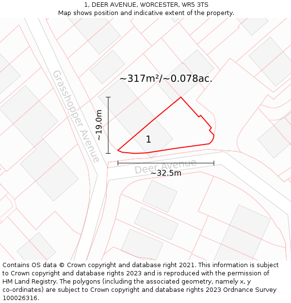 1, DEER AVENUE, WORCESTER, WR5 3TS: Plot and title map