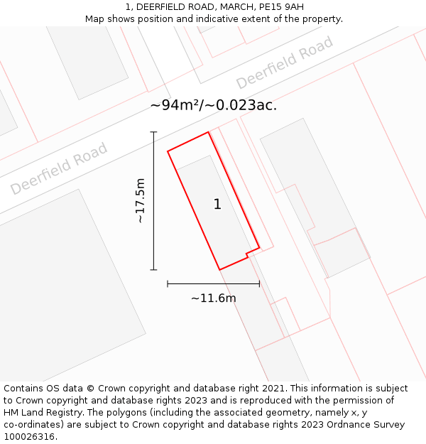 1, DEERFIELD ROAD, MARCH, PE15 9AH: Plot and title map