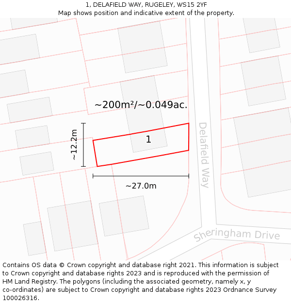 1, DELAFIELD WAY, RUGELEY, WS15 2YF: Plot and title map