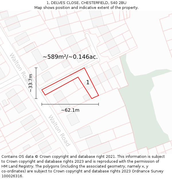 1, DELVES CLOSE, CHESTERFIELD, S40 2BU: Plot and title map