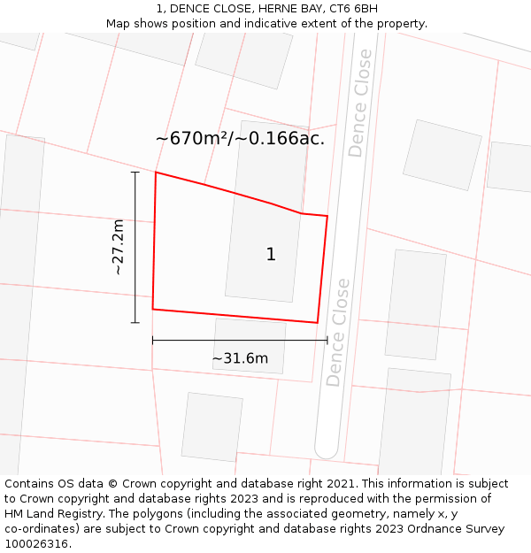 1, DENCE CLOSE, HERNE BAY, CT6 6BH: Plot and title map