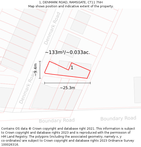 1, DENMARK ROAD, RAMSGATE, CT11 7NH: Plot and title map