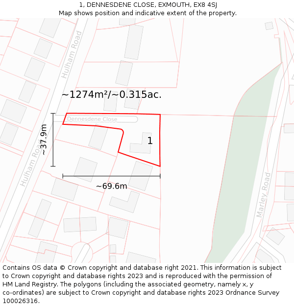 1, DENNESDENE CLOSE, EXMOUTH, EX8 4SJ: Plot and title map