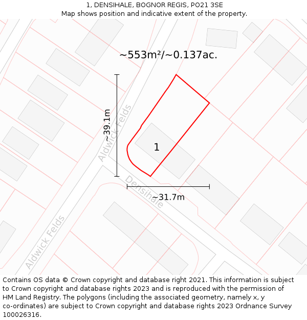 1, DENSIHALE, BOGNOR REGIS, PO21 3SE: Plot and title map