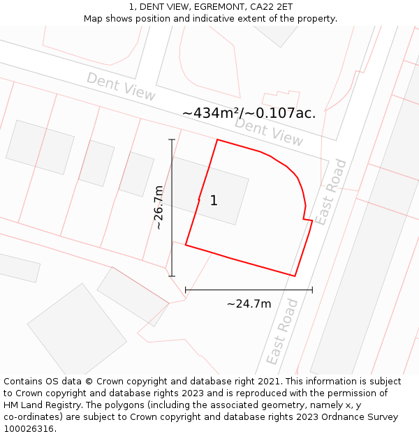 1, DENT VIEW, EGREMONT, CA22 2ET: Plot and title map