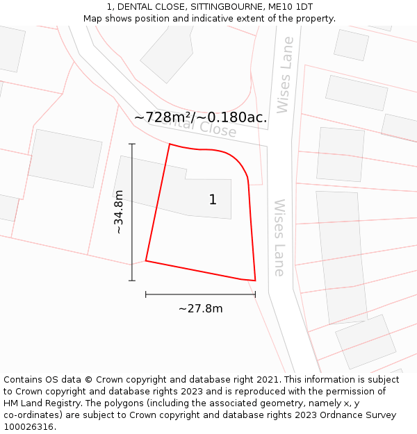 1, DENTAL CLOSE, SITTINGBOURNE, ME10 1DT: Plot and title map