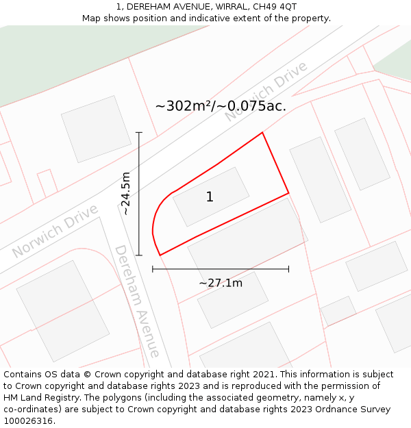 1, DEREHAM AVENUE, WIRRAL, CH49 4QT: Plot and title map