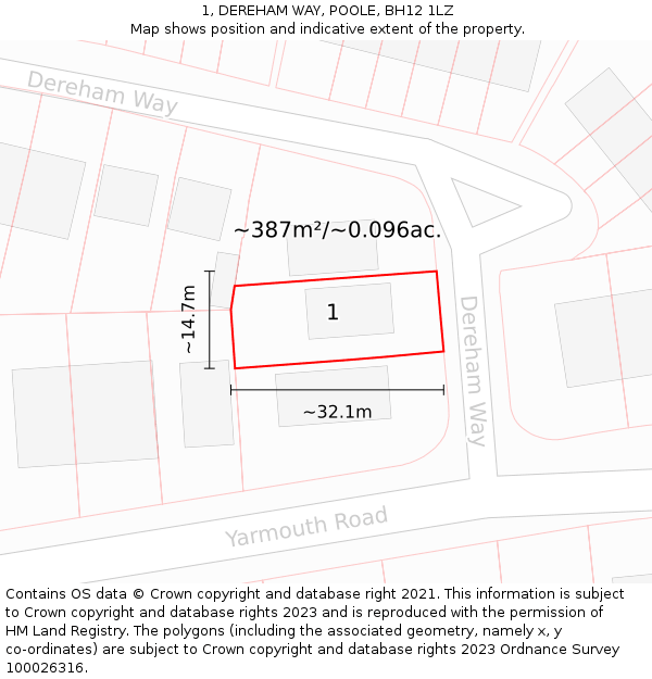 1, DEREHAM WAY, POOLE, BH12 1LZ: Plot and title map