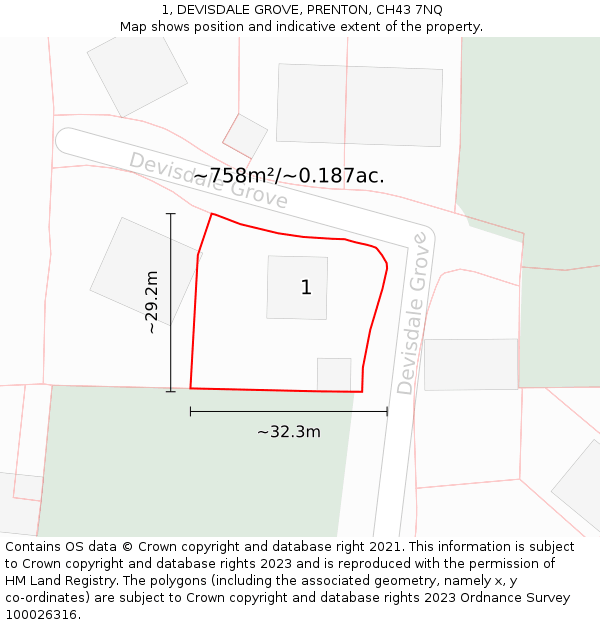 1, DEVISDALE GROVE, PRENTON, CH43 7NQ: Plot and title map