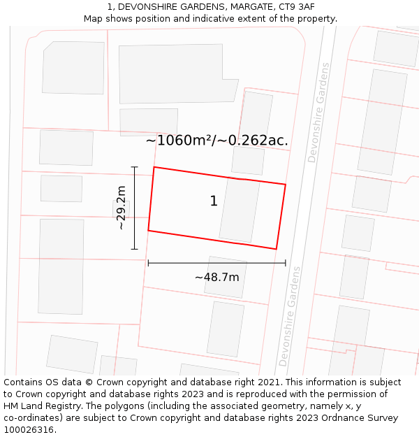 1, DEVONSHIRE GARDENS, MARGATE, CT9 3AF: Plot and title map