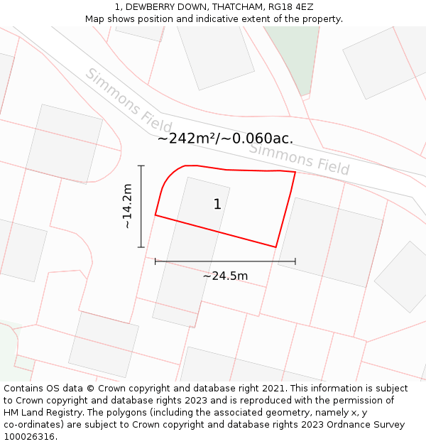 1, DEWBERRY DOWN, THATCHAM, RG18 4EZ: Plot and title map