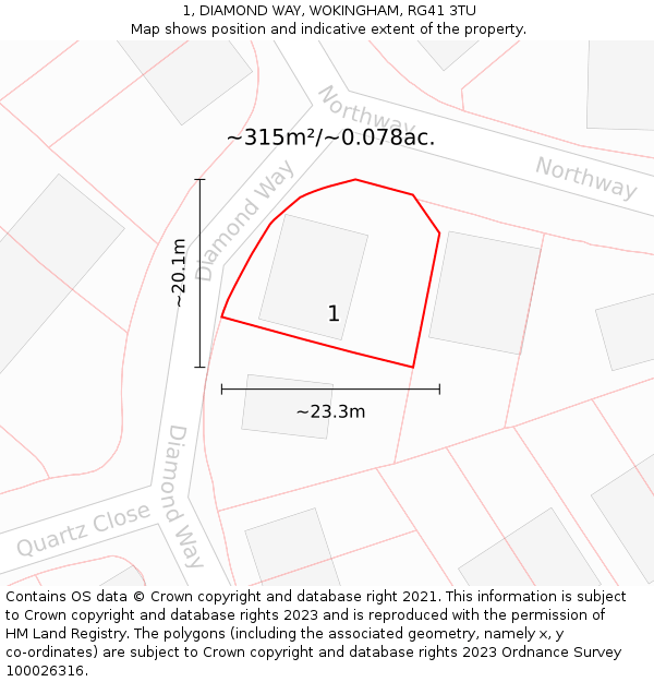 1, DIAMOND WAY, WOKINGHAM, RG41 3TU: Plot and title map