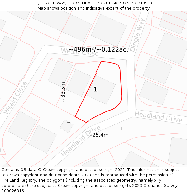 1, DINGLE WAY, LOCKS HEATH, SOUTHAMPTON, SO31 6UR: Plot and title map