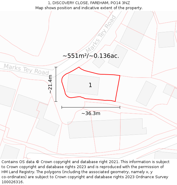 1, DISCOVERY CLOSE, FAREHAM, PO14 3NZ: Plot and title map