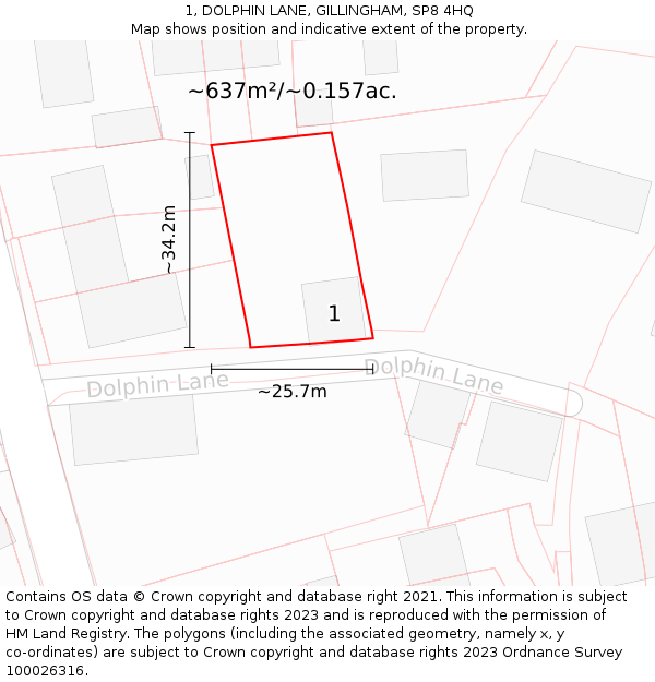 1, DOLPHIN LANE, GILLINGHAM, SP8 4HQ: Plot and title map