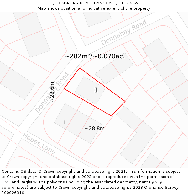 1, DONNAHAY ROAD, RAMSGATE, CT12 6RW: Plot and title map