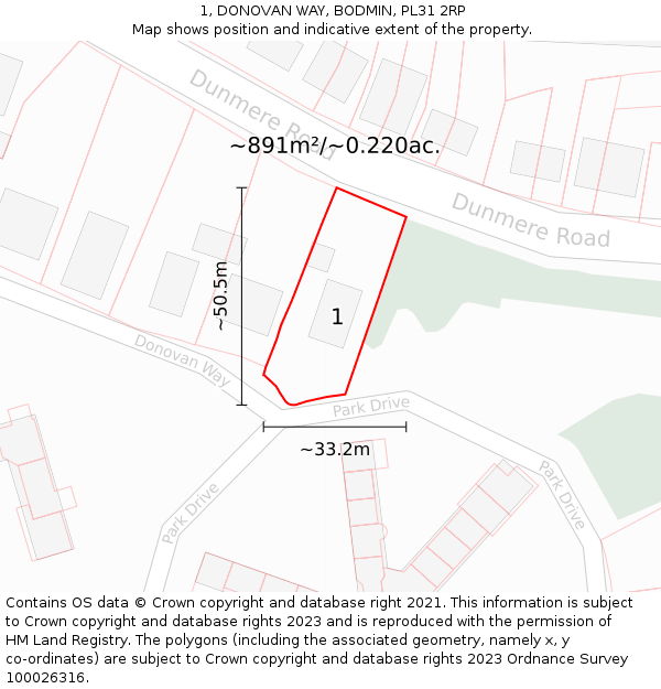 1, DONOVAN WAY, BODMIN, PL31 2RP: Plot and title map