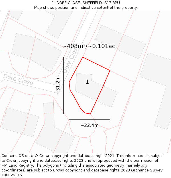 1, DORE CLOSE, SHEFFIELD, S17 3PU: Plot and title map