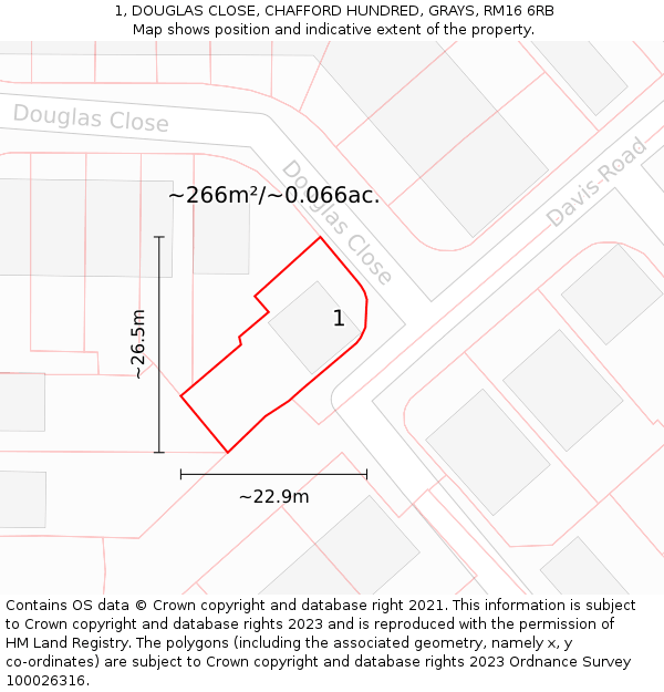 1, DOUGLAS CLOSE, CHAFFORD HUNDRED, GRAYS, RM16 6RB: Plot and title map