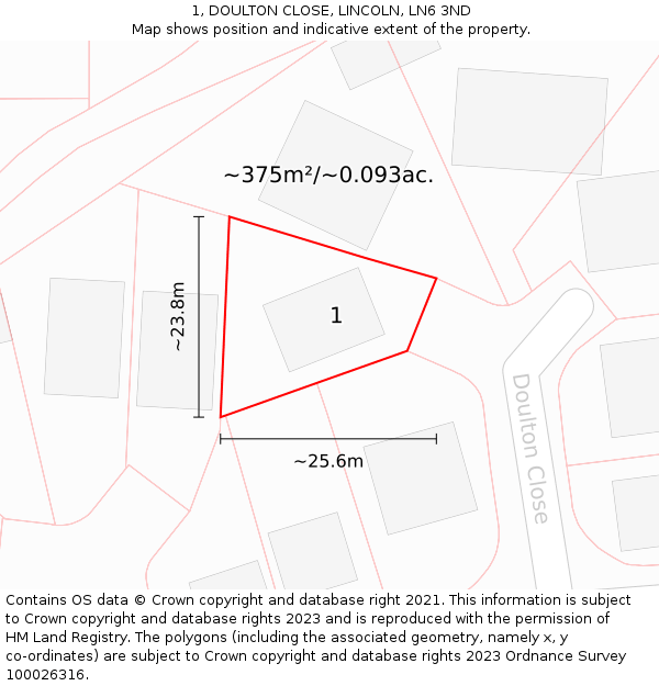 1, DOULTON CLOSE, LINCOLN, LN6 3ND: Plot and title map