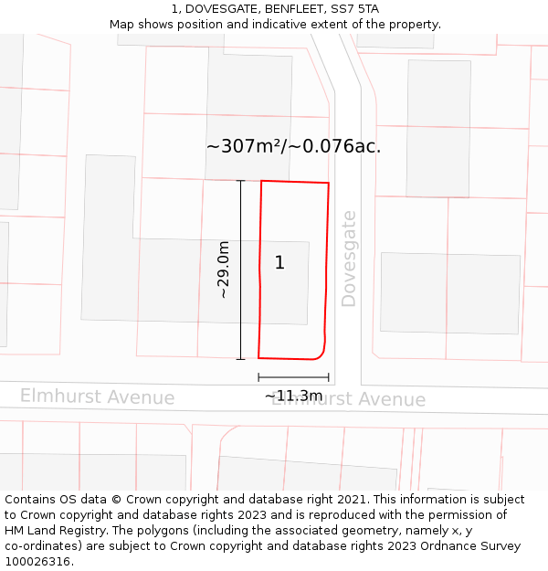 1, DOVESGATE, BENFLEET, SS7 5TA: Plot and title map